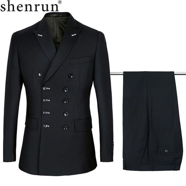 Shenrun Men ternos Slim Fit New Fashion Suit de moda duplo pico de lapela azul marinho preto noivo Party baile skinny traje 200207u