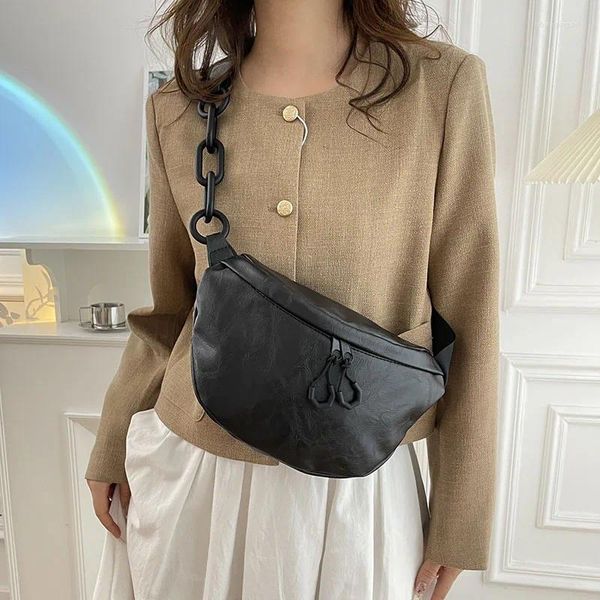 Taille Taschen Weiche PU Leder Tasche Frauen Qualität Fanny Pack Dicke Kette Schulter Crossbody Brust Mode Gürtel Geldbörsen Packs