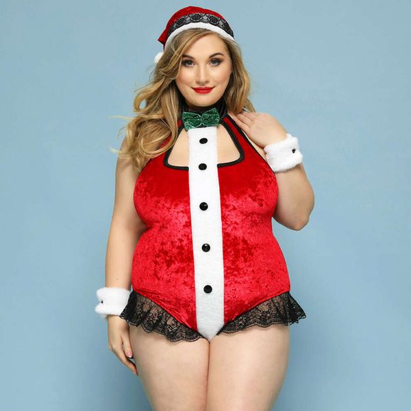 Weihnachten Dessous Frauen Body Plus Größe Unterwäsche Cosplay Halter Erotische Catsuit Kostüme Sexy Teddies Clubwear Outfits