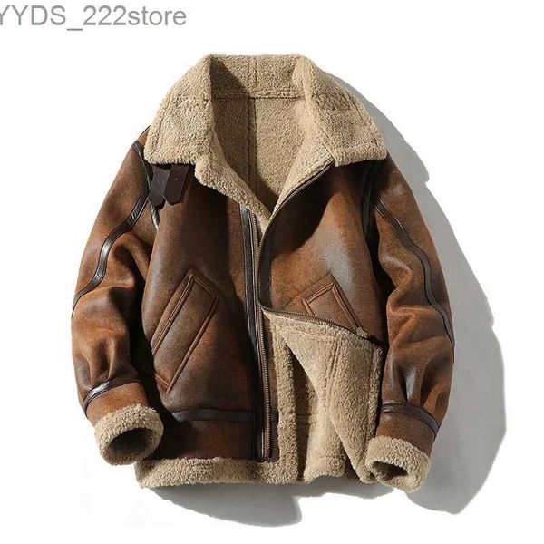 Erkekler deri sahte deri erkekler ceket kış yeni s kadife yastıklı yaka motosiklet pu deri ceket moda uzun kollu kahverengi YQ231108