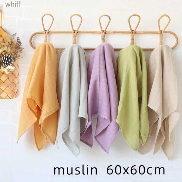 Bibs Bulp Kumaşları Bambu Muslin Kareler Düz Kunkuklu Battaniye Bebek Tükürük Havlusu Burp Bezi Yeni doğmuş şeyler için Bez Bebek Baçağı 60X60CML231108