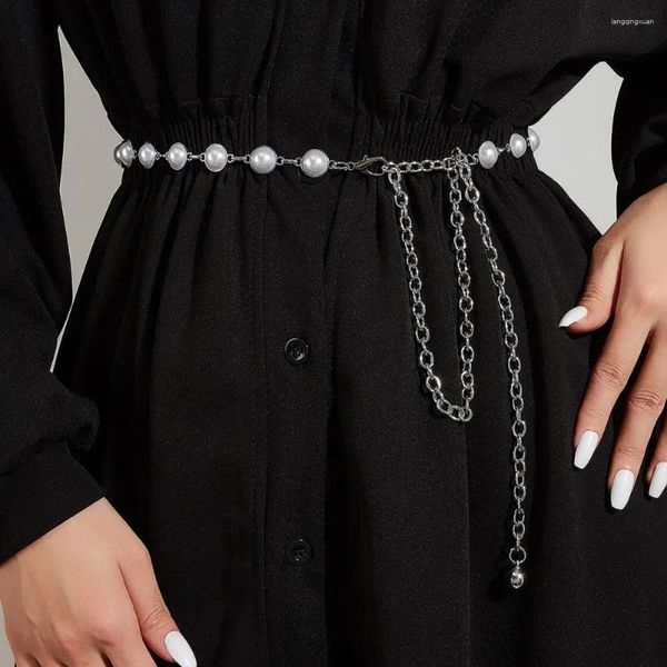 Gürtel Damen Verstellbarer Gürtel Elegante Perlen-Taillenkette mit Länge Stilvolles Kleid für leichtes Edelstahl