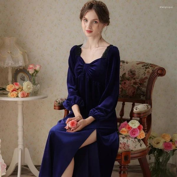 Mulheres sleepwear fada veludo longo noite vestido sexy v pescoço vintage camisola mulheres outono inverno quente pleuche veludo robe nightwear