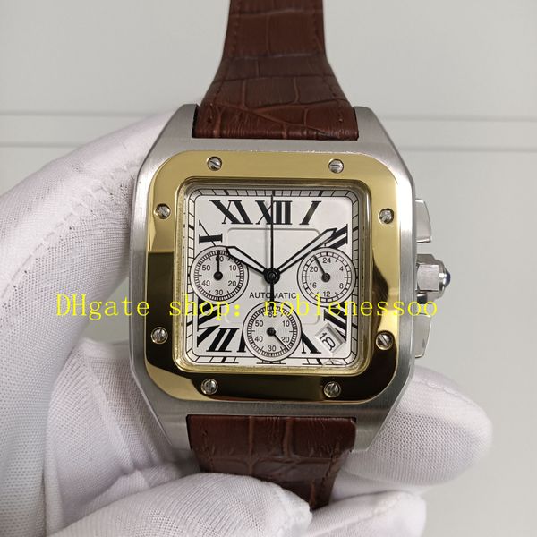 Vero foto cronografo maschile orologi da 41 mm di quadrante romano in argento bianco da 41 mm 100 xl 2740 a due tono in pelle in cuoio in pelle in cuoio in pelle in cuoio quarzo orologio da polso sport orologi