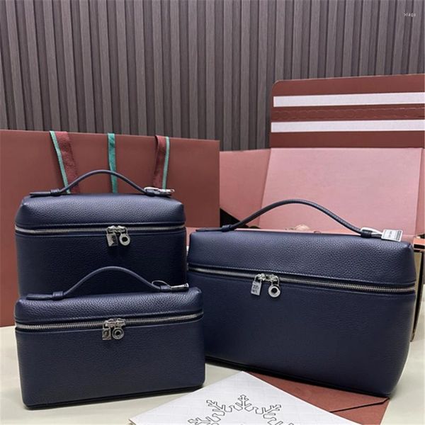 Seesäcke Dunkelblau für Damen Kalbsleder Extra-Taschenbeutel L19 und L27 Goldene Metallbeschläge Rucksäcke L23.5 Luxuriöse Bale Bag-Handtaschen