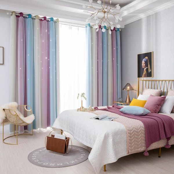 Janela de cortina Drapes de camada dupla painel de painel Star Starelet Sobreposição Hollow Out Tratamentos D30