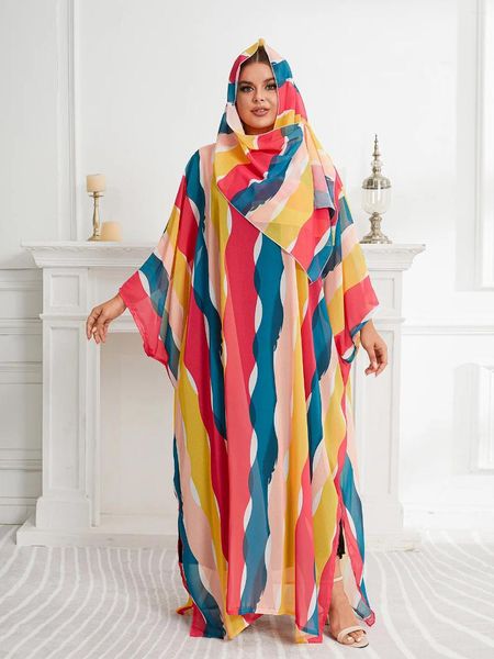 Lässige Kleider CINESSD Rundhals Mode gedruckt Bequemes Chiffon-Kleid Kleid 2023 Damen locker und unregelmäßig lang