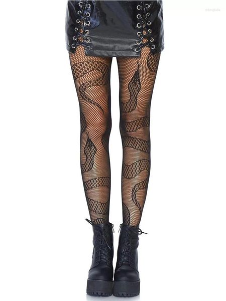 Calzini da donna Bodystocking sexy Calze a rete Collant gotico nero Reti a griglia punk Lingerie Collant tatuaggio femminile Biancheria intima a rete