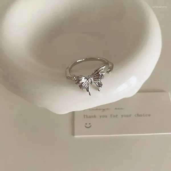 Обручальные кольца серебряного цвета с цирконием и цветами, регулируемое кольцо с бантом для женщин, простые красивые аксессуары принцессы, подарок