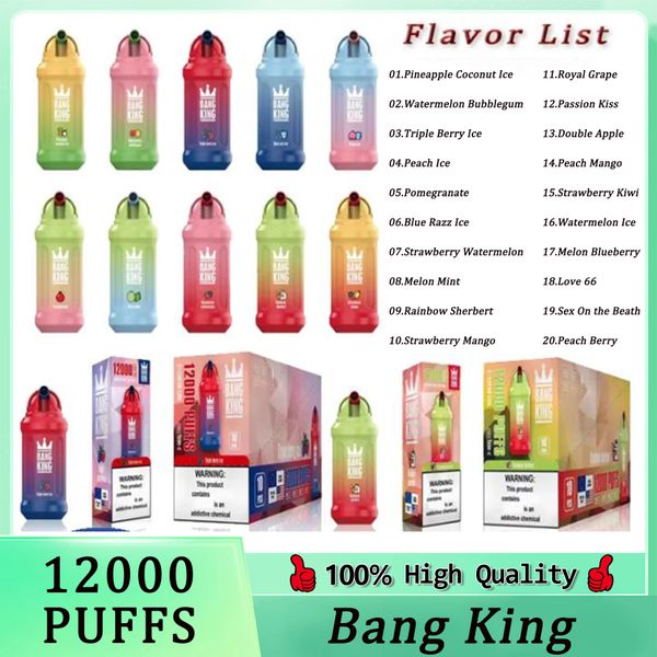 Original Bang King 12000 Puffs Bars Descartáveis Vape Pen E Cigarros 23ml Pré-cheios Pods Cartucho 650mAh Bateria Recarregável Puffs 12K Envio Rápido