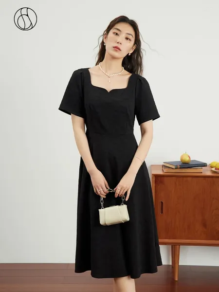 Partykleider Dushu Vintage Elegantes aushöhlendes schwarzes Kleid Sommer 2023 Typ Vorsicht Maschine Bowknot Rock Lose lässig