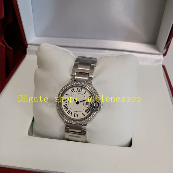 Foto vera con documenti da box da donna orologio da 28 mm per quadrante argento diamanti in acciaio inossidabile Bracciale in acciaio inossidabile W4BB0015 MOVIMENTO QUARTO DONNE DONNE OGGERI OGCHI DI PROGLIE