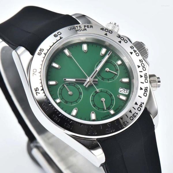 Orologi da polso Logo personalizzato fai-da-te 40MM Zaffiro Vk63 Orologio da uomo al quarzo Verde Orologio sportivo sterile a tre occhi Cronografo multifunzione