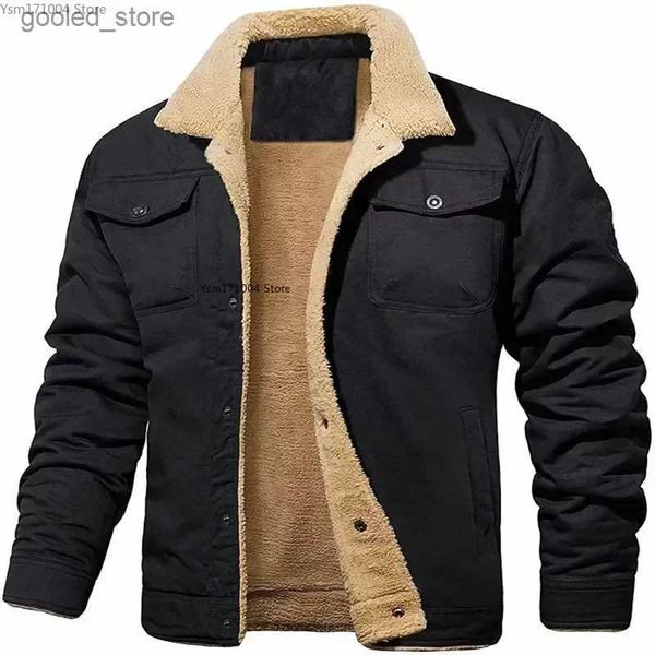 Herrenjacken Winter Herren Bomberjacke Hochwertige männliche Plüsch verdickte Wolljacke Herren Revers Stickerei Dicke warme Cargojacken Mäntel 3XL Q231109