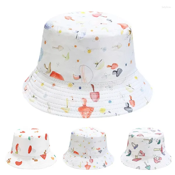 Berets Cartoon Pilz Druck Fischer Hut Reversible Sonne Outdoor Eimer Kappe Weiß Visier Hüte Männer Hip Hop Panama Caps Gorros