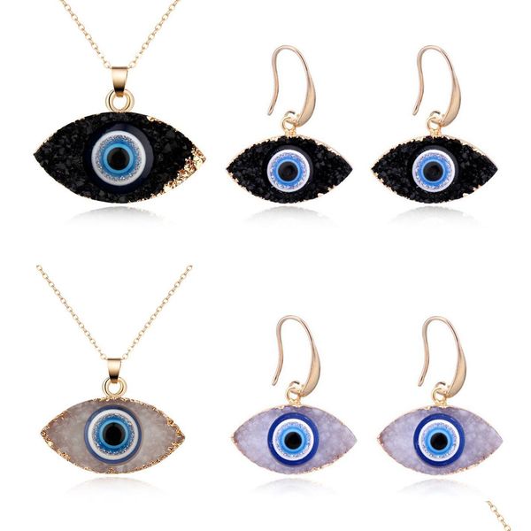 Collane con ciondolo Gioielli ispirati al blu Evil Eye Druzy Drusy Collana con ciondolo Orecchini Resina Cristallo di quarzo Moda per goccia Dhgarden Dhceo