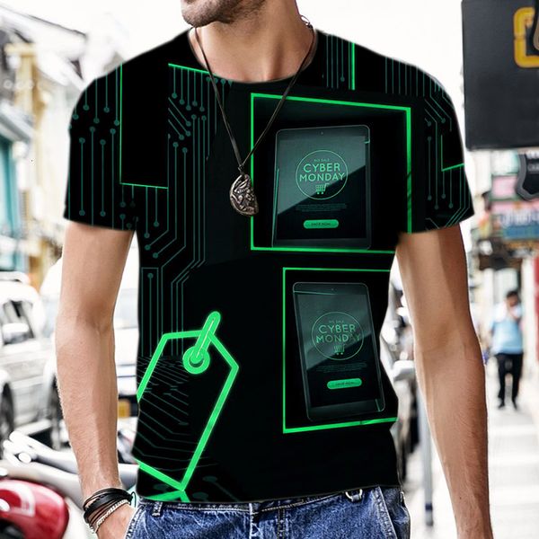 Mens Tshirts Technology Mobile Computer Application Padrão 3D Camiseta para homens Oneck Manga curta Tee Streetwear T Tops 230407