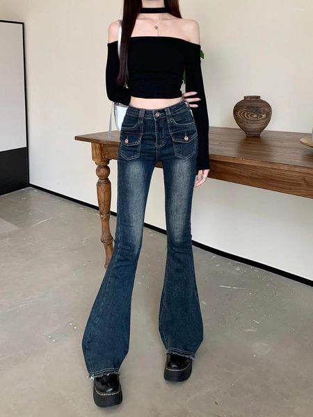Damen Jeans Chic High Waist Stretch Skinny Flare Lady Sommer Herbst Streetwear Slim Boot Cut Volle Länge