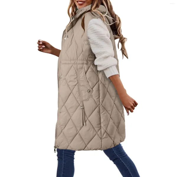 Gilet da donna Giacca con cerniera con cappuccio Gilet oversize da donna Capispalla invernale Parka imbottito in cotone Gilet lungo trapuntato autunnale