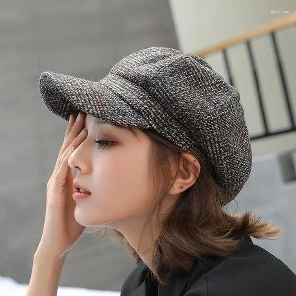 Berets 2023 Herbst Winter Wolle Sboy Cap Mode Hüte Für Frauen Weibliche Mädchen Visier Reise Baskenmütze Dicke Vintage Warme