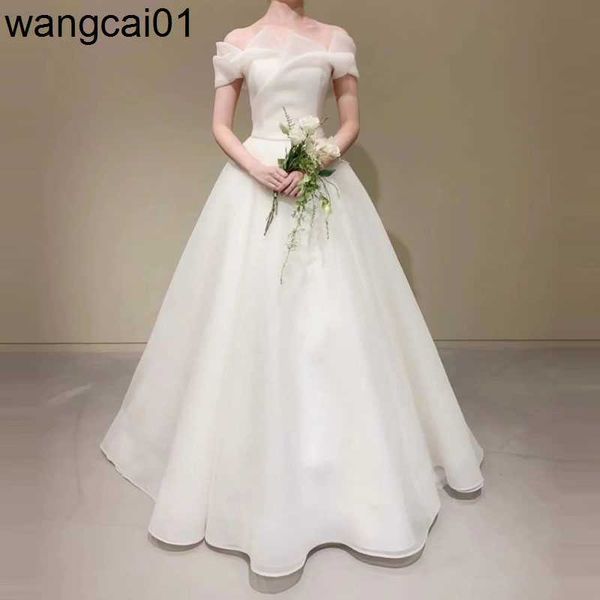 Vestidos de festa Novo vestido de noiva de marfim de design de ombro de ombro curto curto organza A-line backss coreano vestidos de noiva 0408h23