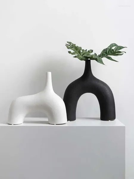 Vasen Wabi-sabi Abstrakte Schwarz-Weiß-Vase Einfache moderne Blumenwaren Home Wohnzimmer Veranda El Ornamente