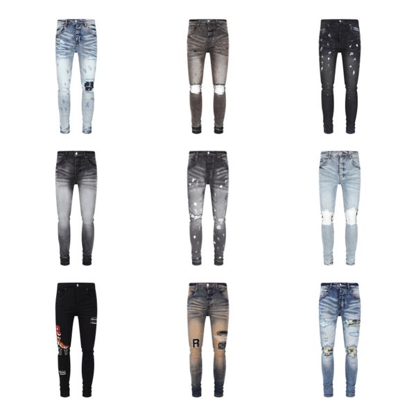 Herrenjeans Designerjeans Mode Slim Skinny High Street Denim Hellblau Paste Tuch Lochgröße Hip Hop Großhandelsstücke 15 Farben 29-40