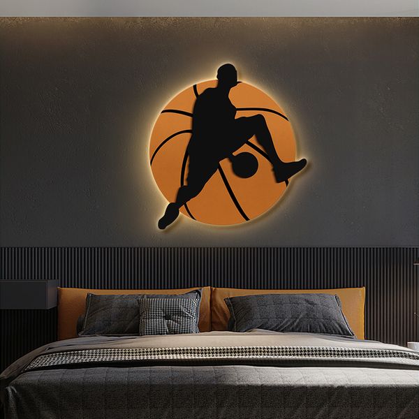 Neue moderne und minimalistische Schlafzimmer-Bettdekorationsmalerei, hängende Malerei für Jungen und Kinderzimmer, Basketball-LED-Lichtmalerei, Wandbild für den Flur