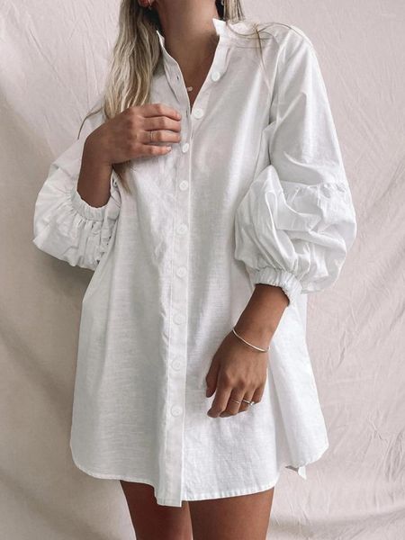 Pijamas femininos marthaqiqi algodão branco feminino nightwear o-pescoço manga longa camisola solta mini vestido causal roupas de casa