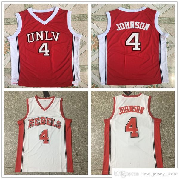 CUSTOM Stitched NCAA Vintage Basketball Jerseys College University of Nevada Las Vegas Larry 4 Johnson Jersey UNLV #4 Rot genähte Shirts S-