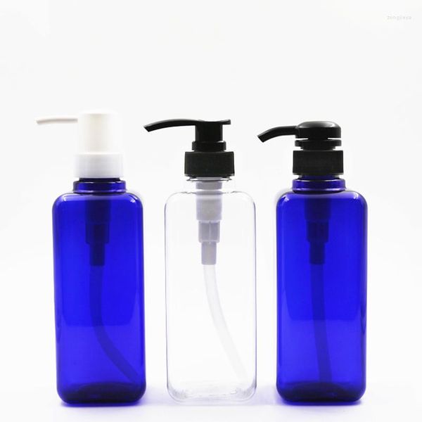 Garrafas de armazenamento 20pcs azul transparente 500 ml de cuidados com a pele quadrada 16 oz shampoo chuveiro gel cosmético bomba de animais de estimação