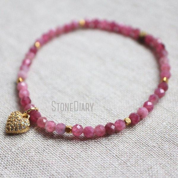 Strand WMB44261 Pink Turmaline Mala Bracelet Wrist Greads Shape Heart Kette Yoga Gold Bated