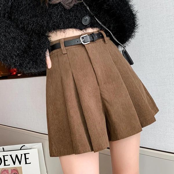 Frauen Shorts Hohe Taille Cord Falten Rock Kurze Hosen A-linie Herbst Winter Koreanische Japan Mode Vielseitig