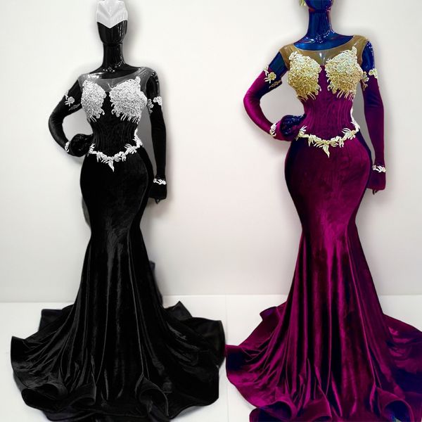 Dubai sereia vestido formal feminino elegante elástico cetim ruched jóia appliqued vestido de noite 2023 vestido longo festa com luvas