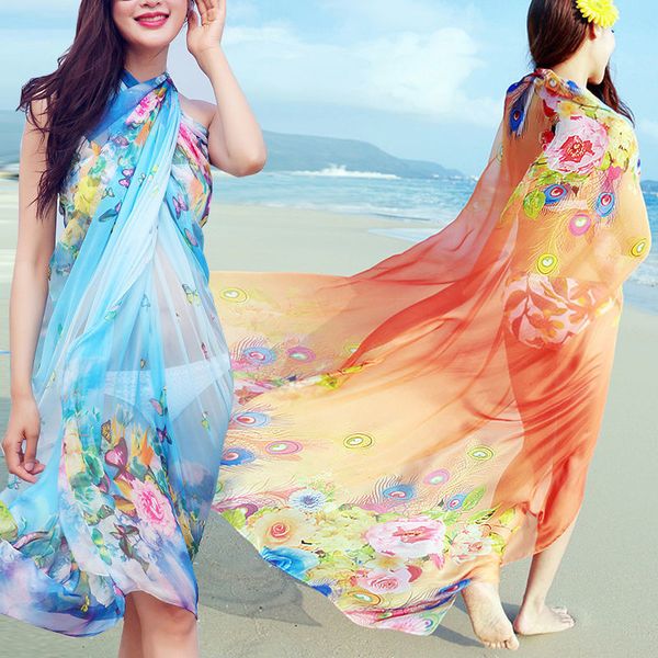 Sarongs mulheres verão chiffon praia protetor solar toalha chiffon boêmio cachecol pareo roupa de banho sarong plus size beachwear 230408