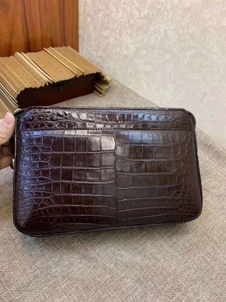 Portafogli Portafoglio da uomo in vera pelle di coccodrillo di grandi dimensioni con pochette con fodera interna in mucca Chiusura con doppia zip Portafoglio da lavoro