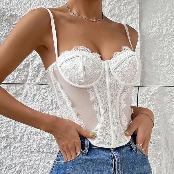 Canotte da donna Canotta sexy Canotta da donna in pizzo bianco Camicetta corta Shaper Bustier Donna Estate Crop Top Corsetto da donna Blusas Club Party