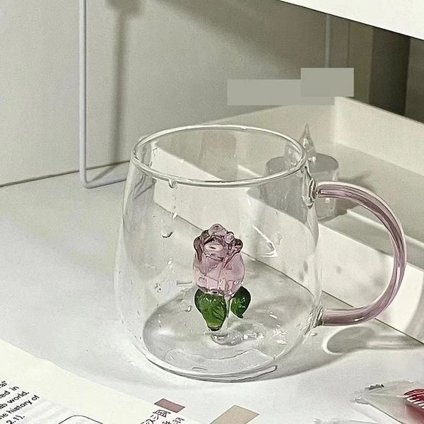 Bicchieri da vino 1 PC Creativo 3D Rose Flute da champagne Bicchiere da vino personalizzato Calice Tumbler Tazza Tazza con rosa all'interno Bella vetreria regalo 231107