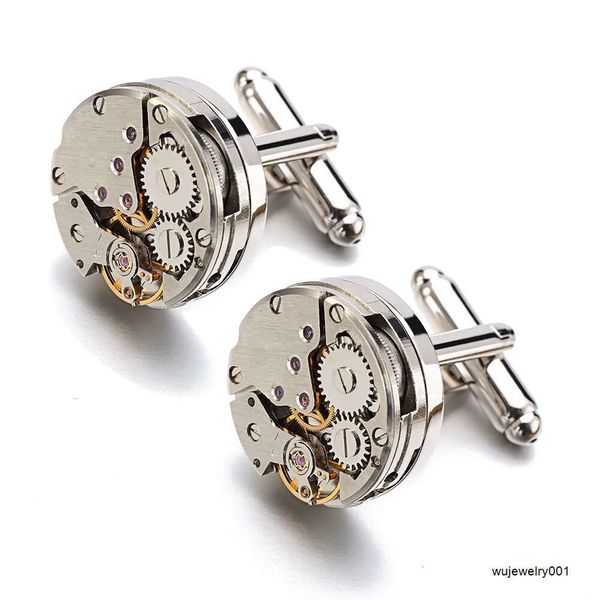 Abotoaduras de movimento de relógio para relógio de engrenagem steampunk imóvel, botões de punho para homens, relojes gemelos