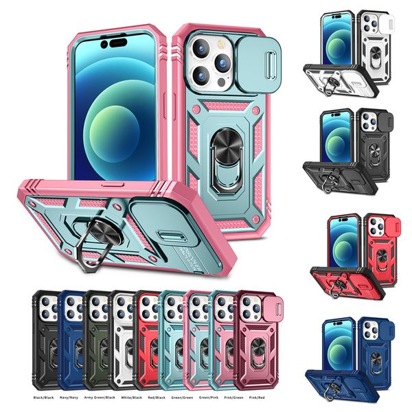 Estuches para teléfonos celulares Lujo Pata de cabra Sargento Empuja Lente de ventana Carcasa magnética Soporte de anillo plegable Estuche protector Anti-caída Contraportada para iPhone 14 Pro Max Plus 13 12 11 XS X