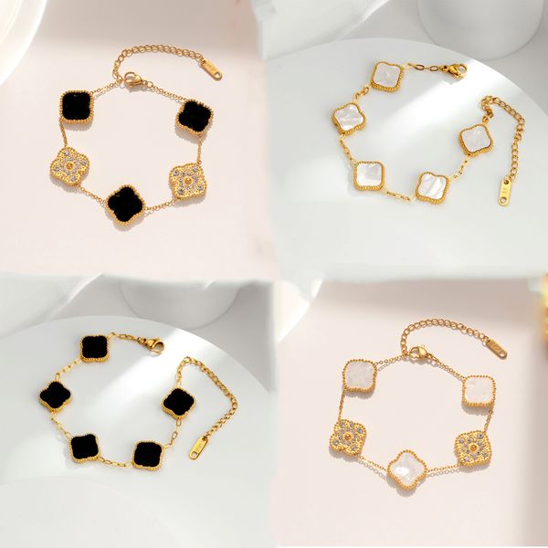 Designer de moda clássico 4/quatro folhas trevo charme pulseiras pulseira corrente ouro 18 k correntes ágata concha madrepérola para mulheres meninas casamento jóias presentes