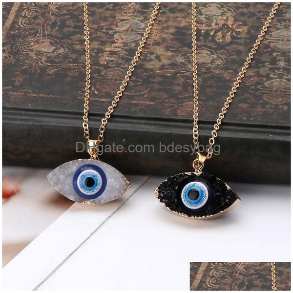 Anhänger Halsketten Blau inspirierter Schmuck Evil Eye Druzy Stein Anhänger Halskette Harz Quarz Kristall Mode für Drop-Lieferung Schmuck N DHSBR