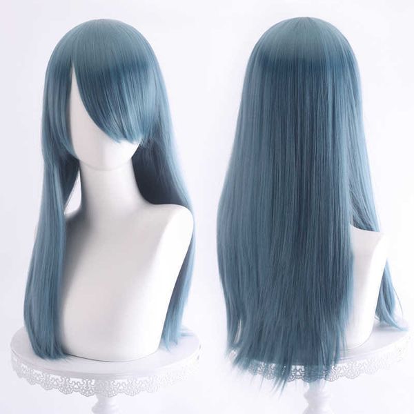 Rendendo anime multi cor diagonal franja conjunto peruca versátil cosplay peruca longo cabelo reto roupas antigas dos homens e das mulheres