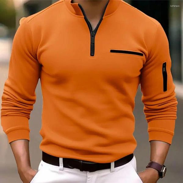 Camisolas masculinas de manga comprida Top elegante gola pulôver fino ajuste macio tecido respirável negócios para primavera outono homens sólidos
