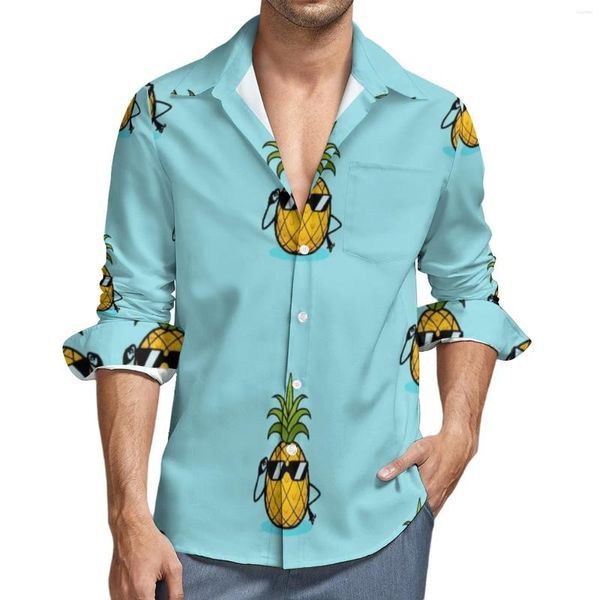 Chemises décontractées pour hommes Ananas Ananas Lunettes de soleil Homme Fruit Chemise à manches longues Tendance Blouses de rue Printemps Vêtements graphiques Grande taille