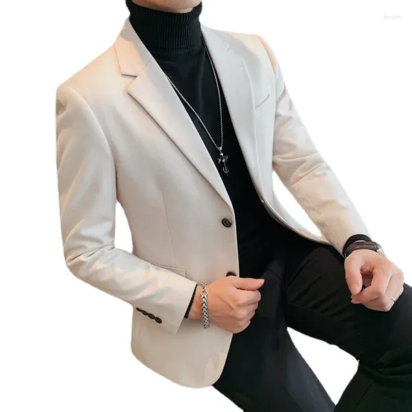 Мужские костюмы 2023, высококачественный повседневный модный однобортный шерстяной костюм, однотонная куртка, корейская версия, тонкий западный