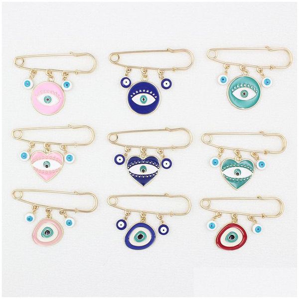 Anstecknadeln, Broschen Großhandel Evil Eye Brosche Blau Geometrisch Rund Herzförmig Charm Sicherheitsnadel Glücksschmuck Abzeichen Für Freunde Dhgarden Dhh5M