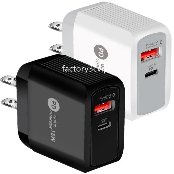 Carregadores rápidos rápidos QC3.0 18W 20W 25W Portas duplas USB C PD Carregador de parede UE EUA AC Adaptadores de energia para viagem em casa para iPhone 11 12 13 Pro Max Samsung Lg F1