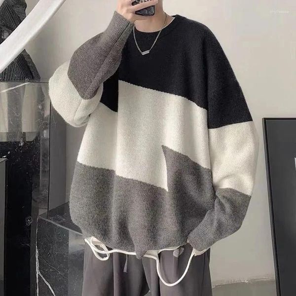 Männer Pullover Mode Herbst Winter Cool Boy Casual Lose Tess Gestrickte Pullover Pullover Weiche Patchwork Plaid Solide Warm