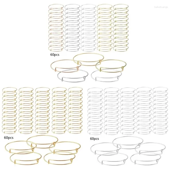 Bangle 60pcs liga fio pulseira expansível punho em branco pulseiras ajustáveis para fazer jóias